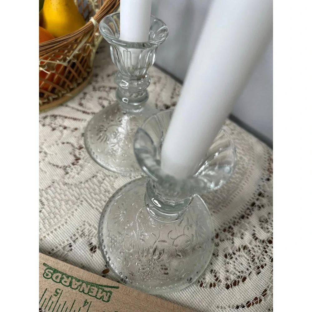 2x Mid Century Pressed Glass Candle Holders‎ by Pavel Pánek Czechoslovakia